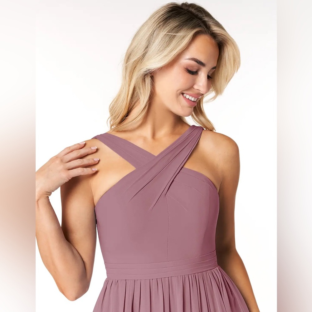 AZAZIE ELVIRA Vintage Mauve A-Line Pleated Chiffon Dress - Picture 2 of 10